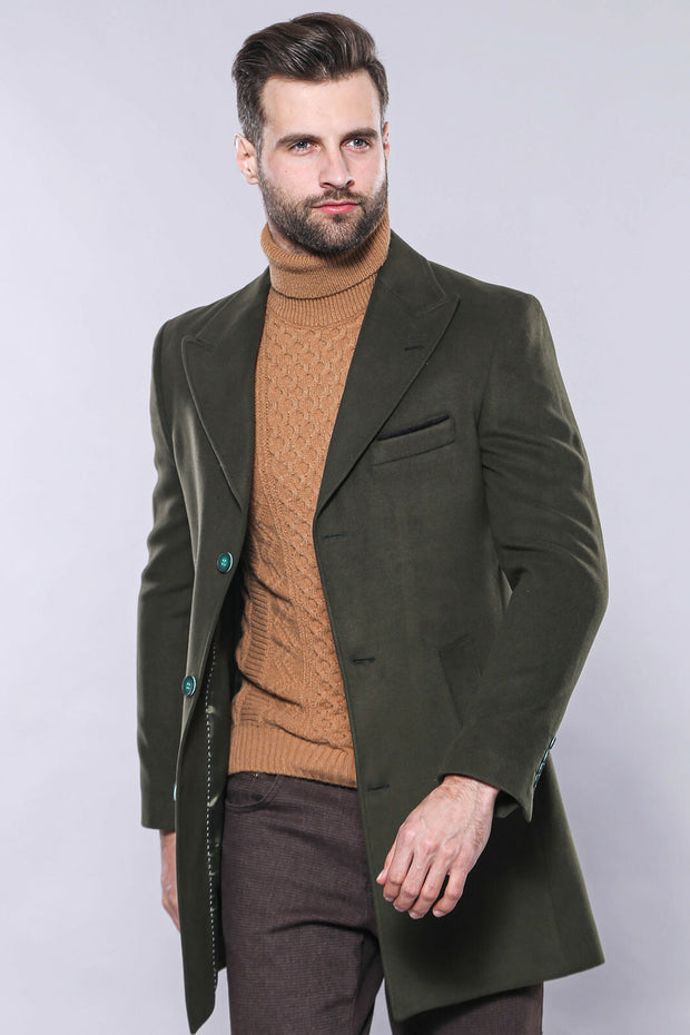 Wide Lapel Green Pea Coat | Wessi 3-piece-suit, 36, 38, 40, 42, 44, 46, 48, Brown, Coat, Modern Fit, Outwear, Peak, Peak Lapel, Slim Fit, Tan, Tweed Coat OutwearCoatTweed Coat - wessi