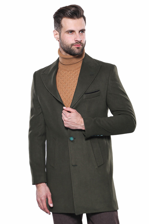 Wide Lapel Green Pea Coat | Wessi 3-piece-suit, 36, 38, 40, 42, 44, 46, 48, Brown, Coat, Modern Fit, Outwear, Peak, Peak Lapel, Slim Fit, Tan, Tweed Coat OutwearCoatTweed Coat - wessi