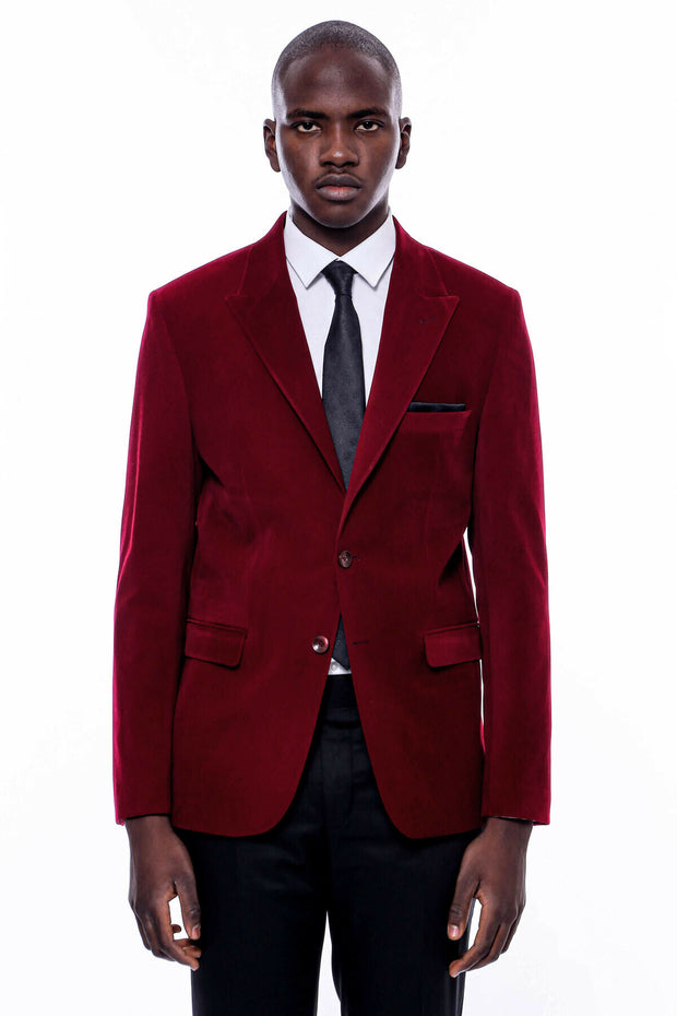 Maroon blazer with black lapel best sale