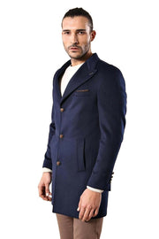 Wide Pointed Collar Navy Blue Over Knee Coat 3-piece-suit, 34, 36, 38, 40, 42, 44, 46, 48, Blue, Coat, Kaban, Modern Fit, Navy, Navy Blue, Outwear, Slim Fit OutwearCoatKaban - wessi