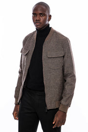 Zippered Brown Bomber Coat $50 - $100, 36, 38, 40, 42, 44, 46, 48, Bomber Jacket, Brown, Checked, Modern Fit, Outwear, Plaid, Slim Fit, Zippered OutwearBomber Jacket - wessi