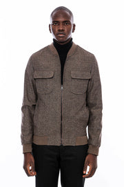 Zippered Brown Bomber Coat $50 - $100, 36, 38, 40, 42, 44, 46, 48, Bomber Jacket, Brown, Checked, Modern Fit, Outwear, Plaid, Slim Fit, Zippered OutwearBomber Jacket - wessi