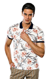 Floral Patterned Ecru Polo T-Shirt 3-piece-suit, Daily, Floral, Knit, L, M, Modern Fit, Patterned, Polo, Polo T-Shirt, S, Slim Fit, T-Shirt, XL OutletT-shirt - wessi