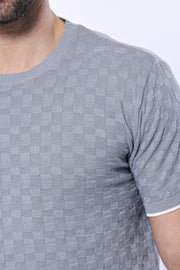 Grey Patterned Tricot Knitted T-Shirt 3-piece-suit, Basic, Basic T Shirt, Casual, Crew Neck, Daily, Knit, Modern Fit, Patterned, Slim Fit, T-Shirt, Zippered T-ShirtBasic T Shirt - wessi