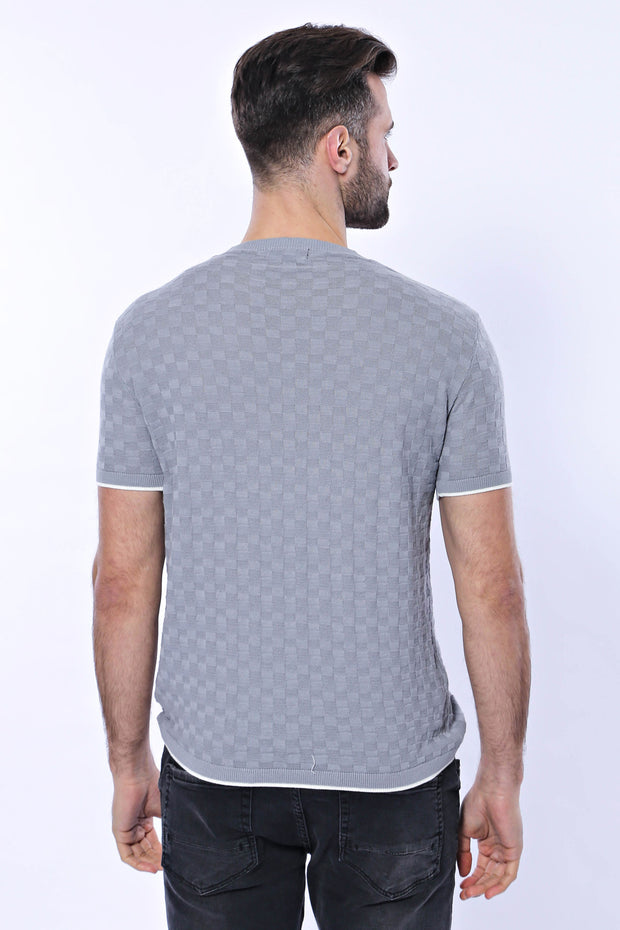 Grey Patterned Tricot Knitted T-Shirt 3-piece-suit, Basic, Basic T Shirt, Casual, Crew Neck, Daily, Knit, Modern Fit, Patterned, Slim Fit, T-Shirt, Zippered T-ShirtBasic T Shirt - wessi