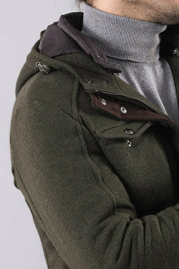 Hooded Green Coat | Wessi 3-piece-suit, 36, 38, 44, Coat, Kaban, Modern Fit, Outwear, Slim Fit, Zippered OutletCoat - wessi