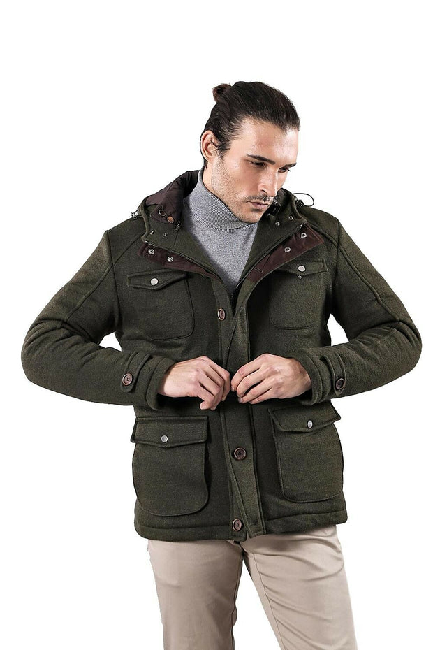 Hooded Green Coat | Wessi 3-piece-suit, 36, 38, 44, Coat, Kaban, Modern Fit, Outwear, Slim Fit, Zippered OutletCoat - wessi