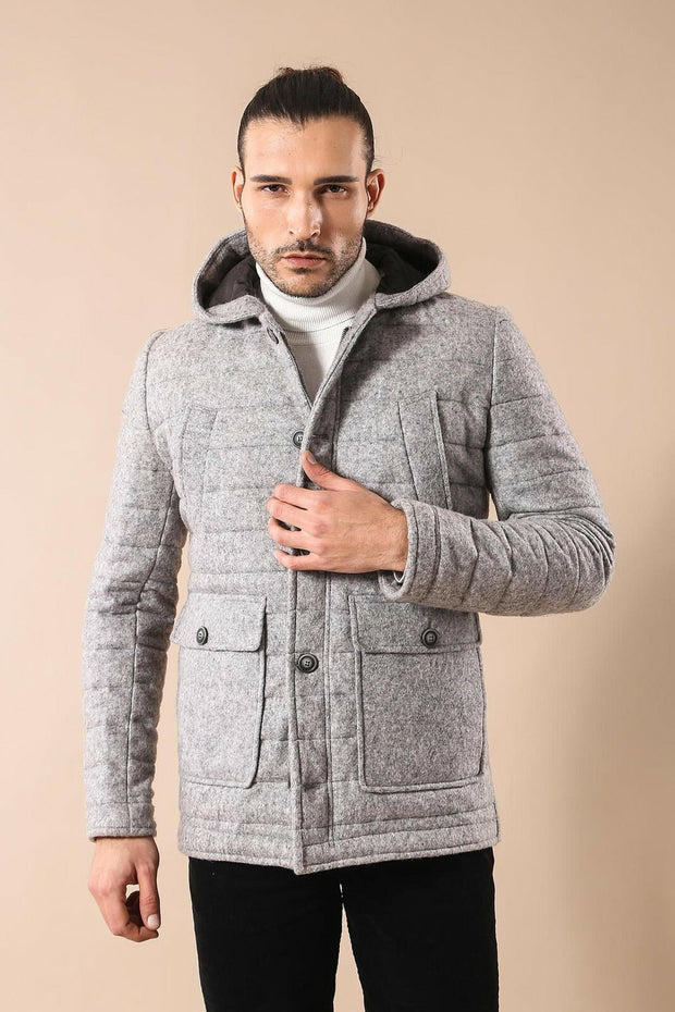 Hooded Grey Felt Coat | Wessi 38, 40, 42, 44, 46, Coat, Hooded, Hooded Coat, Modern Fit, Outwear, Slim Fit OutletCoat - wessi