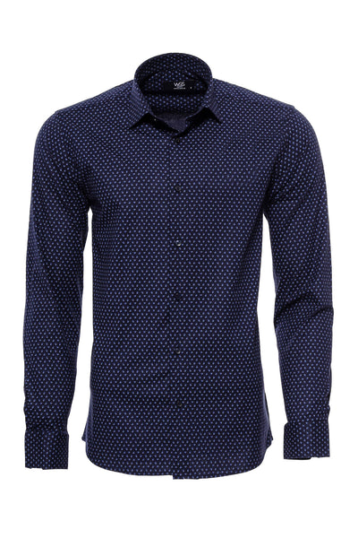 Floral Patterned Navy Blue Men's Shirt 3-piece-suit, blue, Casual, Cuff, Daily, Dotted, Italian, L, Long Sleeve, M, Modern Fit, Navy, Navy Blue, Patterned, S, Shirt, Slim Fit, Slim Fit Shirt,