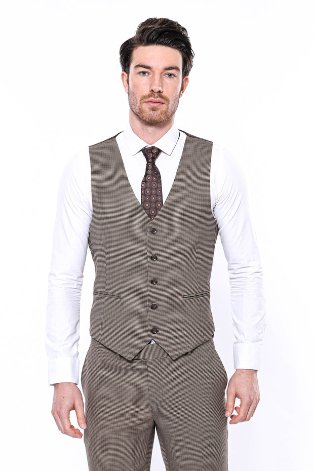 Dark Brown Men  Vest 3-piece-suit, 36, 38, 40, 42, 44, 46, 48, Modern Fit, Slim Fit, Vest Vest - wessi