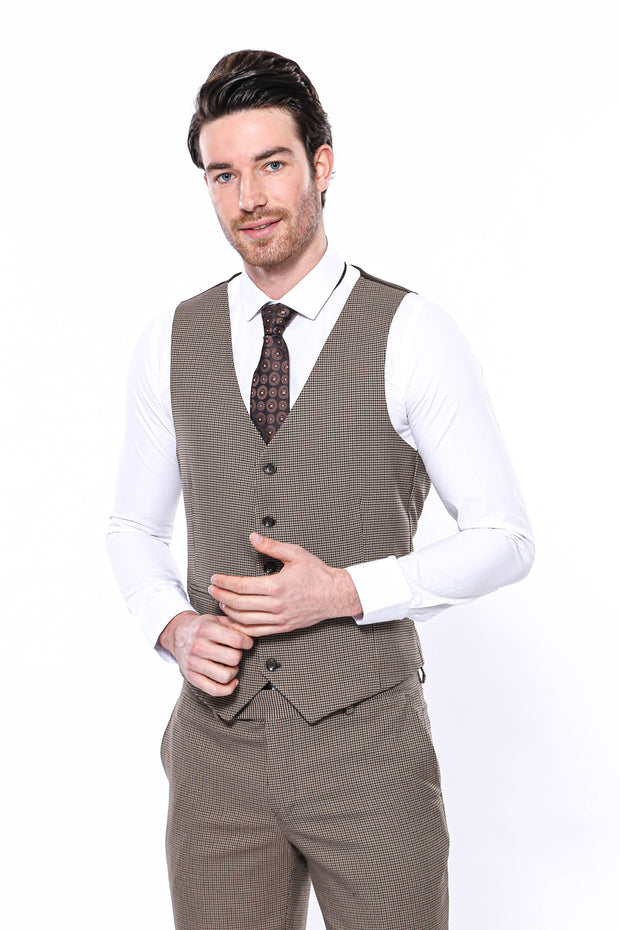 Dark Brown Men  Vest 3-piece-suit, 36, 38, 40, 42, 44, 46, 48, Modern Fit, Slim Fit, Vest Vest - wessi