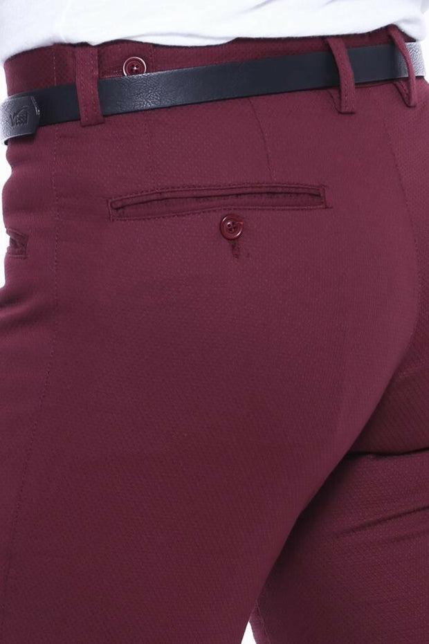 Patterned Burgundy Cotton Trousers 3-piece-suit, 30, 32, 34, 36, 38, 40, Casual, Daily, Modern Fit, Patterned, Slim Fit, Slim Fit Trousers, Sport, Trouser TrouserSlim Fit Trousers - wessi