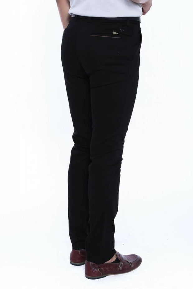 Patterned Black Cotton Trousers 3-piece-suit, 40, Casual, Daily, Modern Fit, Patterned, Slim Fit, Slim Fit Trousers, Sport, Trouser OutletTrousers - wessi