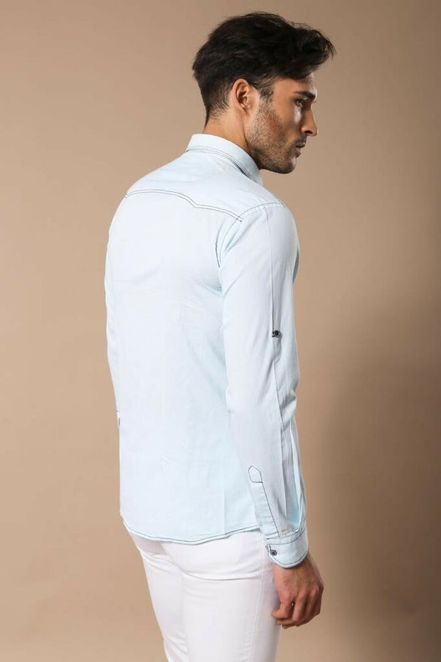 Birds Eye Patterned Slim Fit Ice Blue Shirt