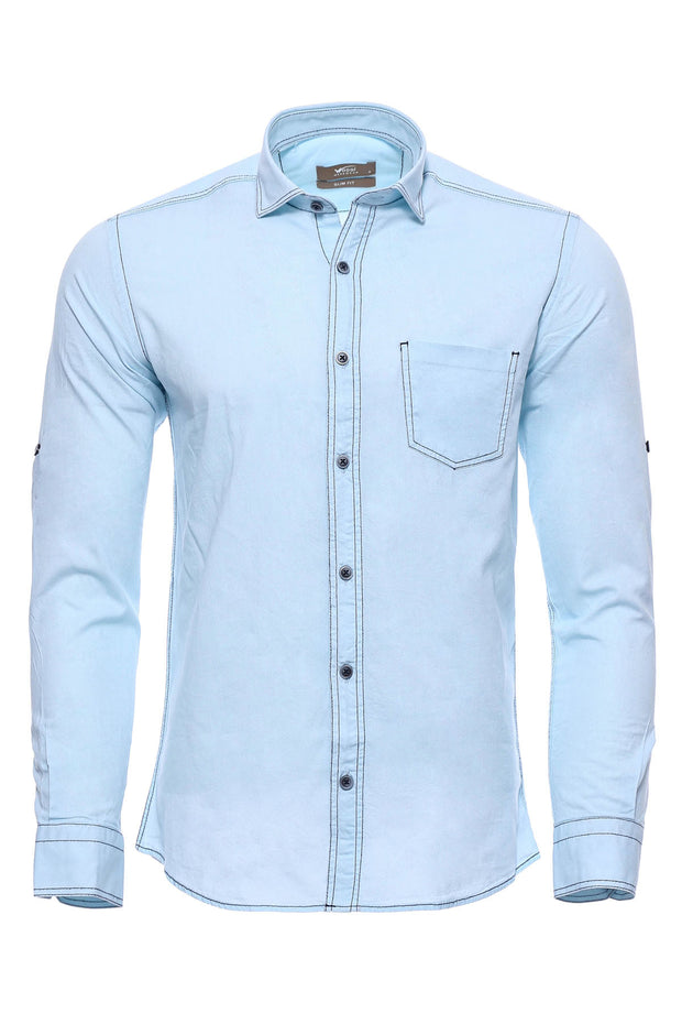 Birds Eye Patterned Slim Fit Ice Blue Shirt