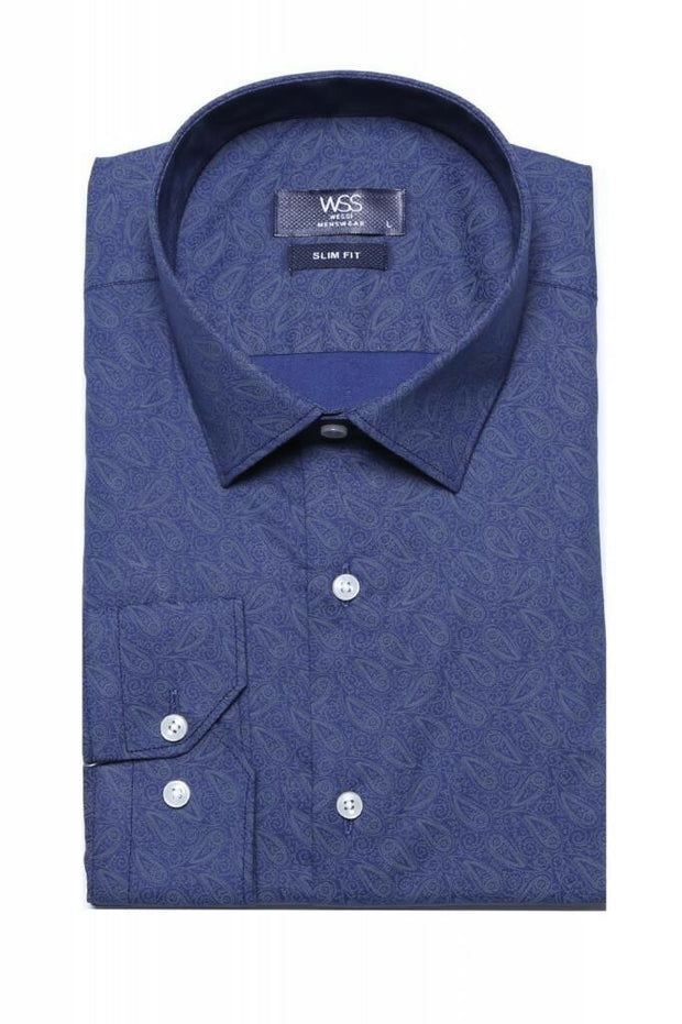 Navy Blue Floral Patterned Slim Fit Shirt 3-piece-suit, Blue, Casual, Daily, Floral, Floral Shirt, Italian, Modern Fit, Navy, navy-blue, Office, Shirt, Slim Fit ShirtFloral Shirt - wessi