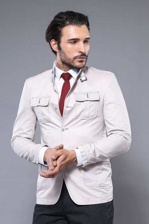 Mandarin Collar Beige Trenchcoat | Wessi $50 - $100, Basic, Brown, Casual, Daily, Essentials, Italian, L, M, Mandarin Collar, Modern Fit, Outwear, Plain, Slim Fit, Trenchcoat, XL OutletCoat -