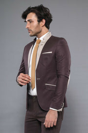 Mandarin Collar Brown Blazer | Wessi 3-piece-suit, 40, 46, 48, 50, 52, 54, Brown, Casual Blazer, Men's Blazers, Modern Fit, Slim Fit OutletBlazer - wessi