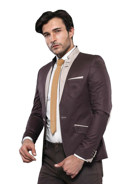 Mandarin Collar Brown Blazer | Wessi 3-piece-suit, 40, 46, 48, 50, 52, 54, Brown, Casual Blazer, Men's Blazers, Modern Fit, Slim Fit OutletBlazer - wessi