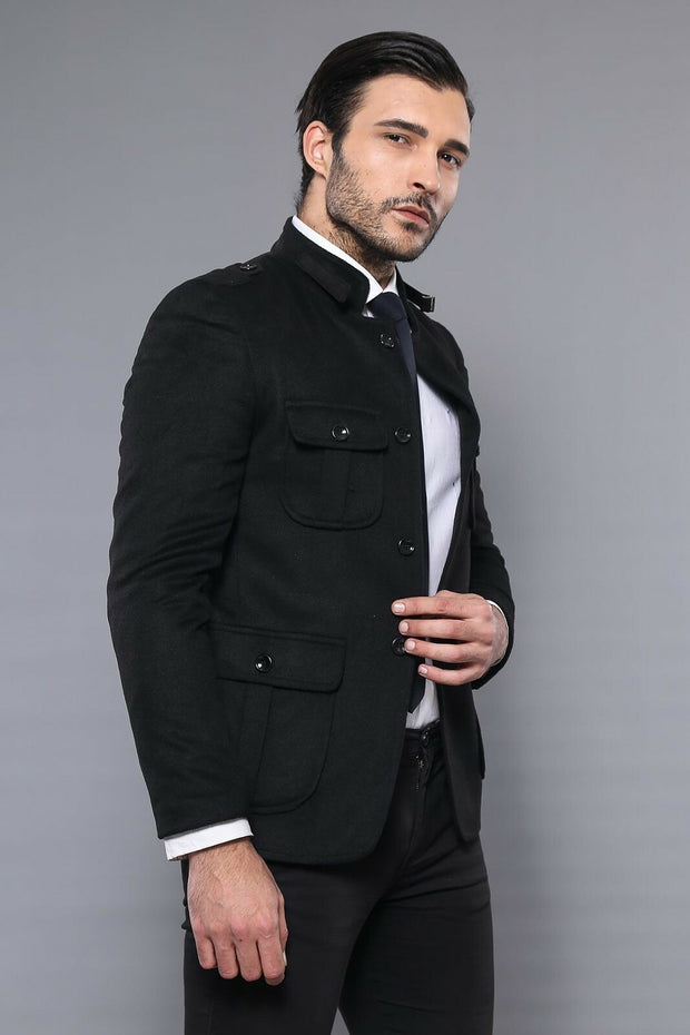 Mandarin Collar Slim Fit Black Jacket $30 - $50, $50 - $100, 38, 6 Drop, Black, Daily, Italian, Mandarin Collar, Men's Blazers, Modern Fit, Slim Fit, Slim Fit Blazers OutletBlazer - wessi