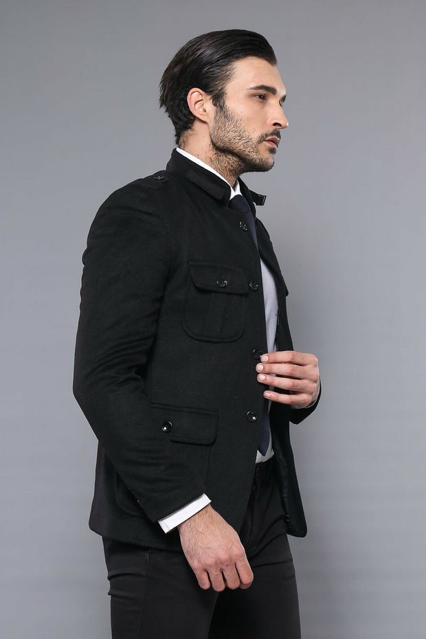 Mandarin Collar Slim Fit Black Jacket $30 - $50, $50 - $100, 38, 6 Drop, Black, Daily, Italian, Mandarin Collar, Men's Blazers, Modern Fit, Slim Fit, Slim Fit Blazers OutletBlazer - wessi