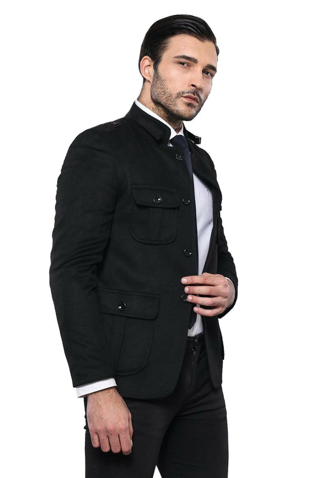 Mandarin Collar Slim Fit Black Jacket $30 - $50, $50 - $100, 38, 6 Drop, Black, Daily, Italian, Mandarin Collar, Men's Blazers, Modern Fit, Slim Fit, Slim Fit Blazers OutletBlazer - wessi