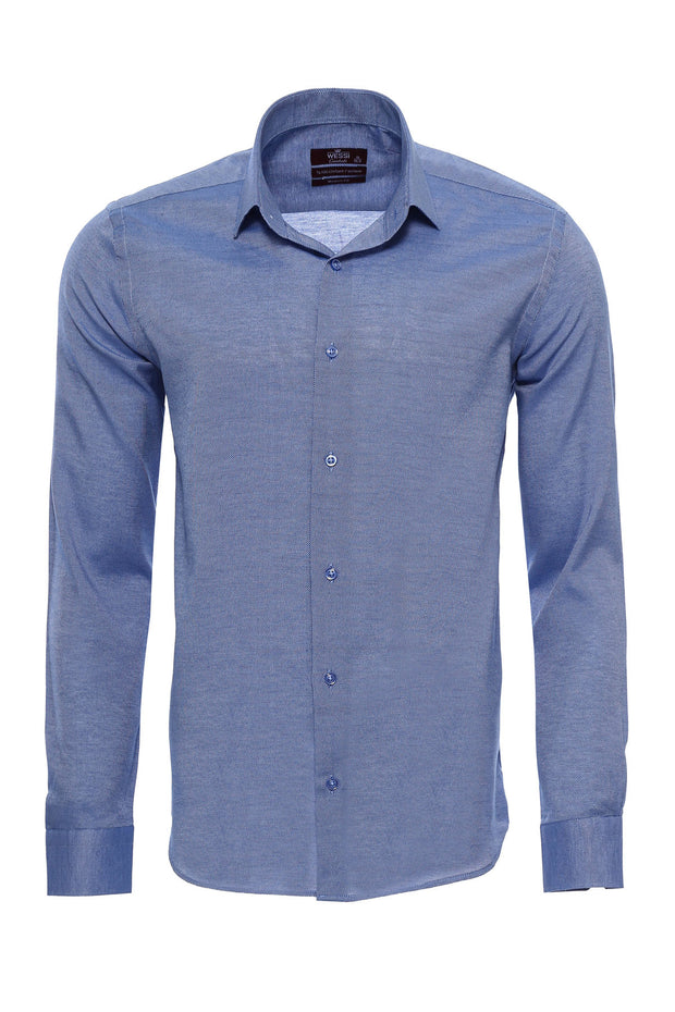 Blue Patterned Long Sleeve Men's Shirt