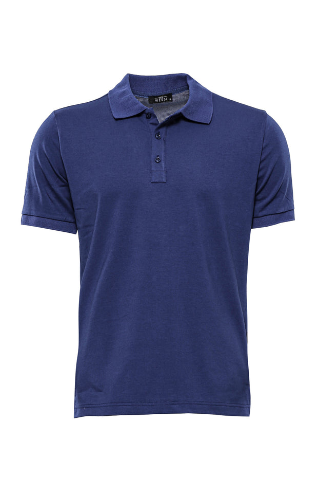 Navy blue Polo Collar T-shirt 3-piece-suit, Basic, Blue, Casual, Daily, Essentials, Knit, Modern Fit, Navy, Navy Blue, Plain, Polo, Polo T-Shirt, Slim Fit, T-Shirt T-ShirtPolo T-Shirt - wessi