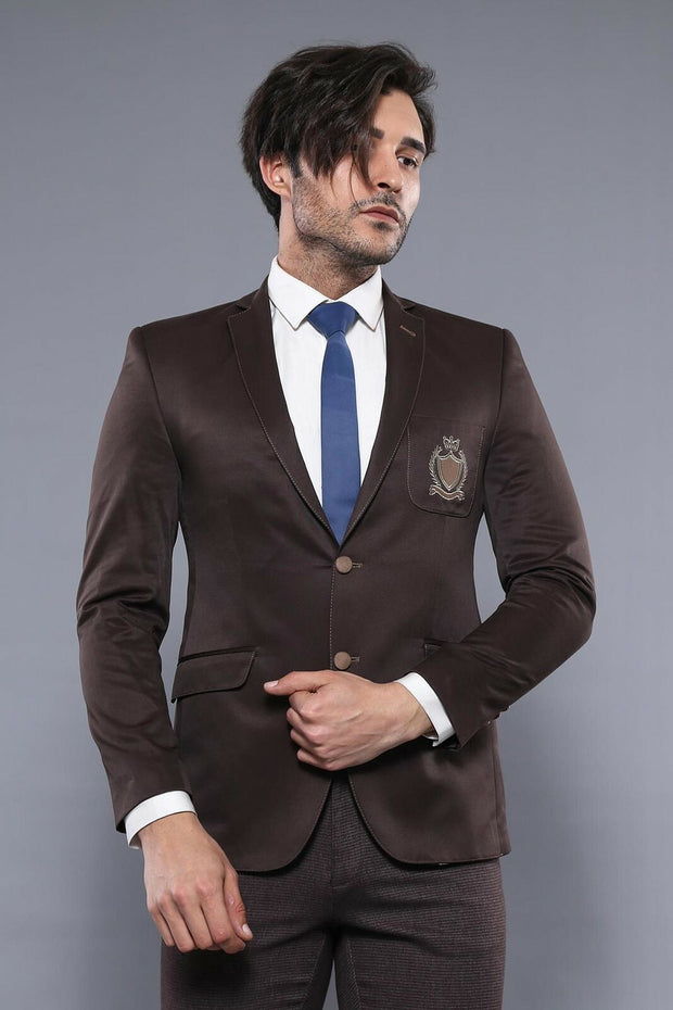 Patch Pocket Brown Slim Fit Jacket | Wessi 3-piece-suit, 38, 40, Beige, Cream, Men's Blazers, Modern Fit, Peak, Peak Lapel, Slim Fit, Slim Fit Blazers OutletBlazer - wessi