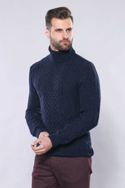 Patterned Turtleneck Navy Knitwear 3-piece-suit, Blue, Daily, Knit, Knitwear, M, Modern Fit, Navy, navy-blue, Patterned, S, Slim Fit, Turtle Neck, Turtle Neck Sweater KnitwearTurtle Neck Swea