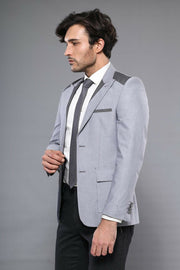 Peak Lapel Shoulder Detailed Grey Jacket | Wessi 3-piece-suit, 34, 38, 40, Men's Blazers, Modern Fit, Peak, Peak Lapel, Slim Fit, Slim Fit Blazers OutletBlazer - wessi