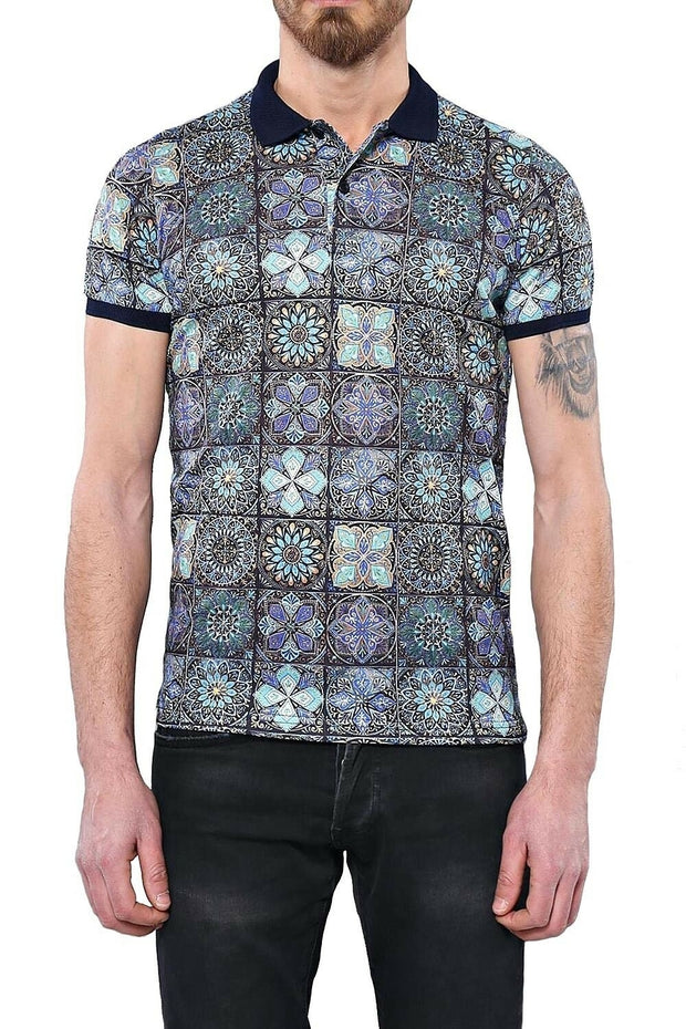 Flower Patterned Men's Polo T-Shirt 3-piece-suit, Daily, Floral, Knit, L, Modern Fit, Patterned, Polo, Polo T-Shirt, Slim Fit, T-Shirt OutletT-shirt - wessi