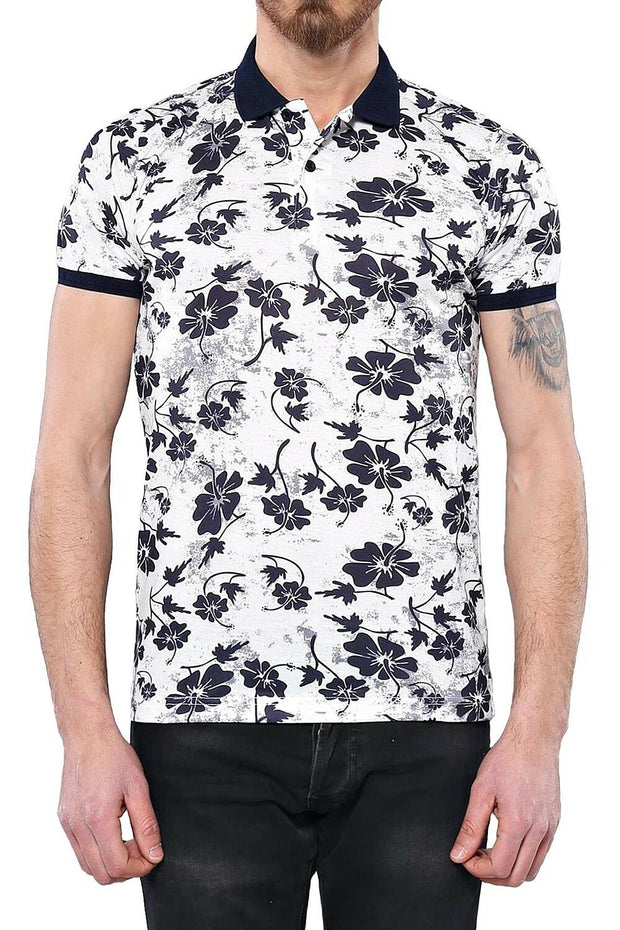 Flower Patterned Polo T-Shirt 3-piece-suit, Collection, Daily, Erkek Giyim Kombin, Floral, Knit, L, M, Modern Fit, Patterned, Polo, Slim Fit, Sport OutletT-shirt - wessi