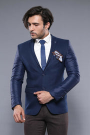 Quilted Sleeve and Nacy Blue Jacket | Wessi 3-piece-suit, 36, 38, 40, 42, 44, 46, Blue, Men's Blazers, Modern Fit, Navy, Navy Blue, Quilted, Slim Fit, Slim Fit Blazers OutletBlazer - wessi