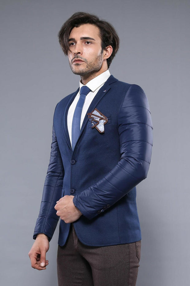 Quilted Sleeve and Nacy Blue Jacket | Wessi 3-piece-suit, 36, 38, 40, 42, 44, 46, Blue, Men's Blazers, Modern Fit, Navy, Navy Blue, Quilted, Slim Fit, Slim Fit Blazers OutletBlazer - wessi