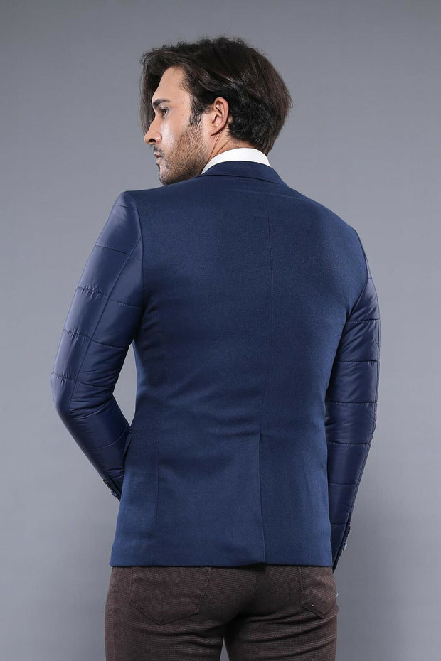 Quilted Sleeve and Nacy Blue Jacket | Wessi 3-piece-suit, 36, 38, 40, 42, 44, 46, Blue, Men's Blazers, Modern Fit, Navy, Navy Blue, Quilted, Slim Fit, Slim Fit Blazers OutletBlazer - wessi