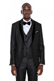 Shawl Lapel Patterned Grey Groom Suit 3 Piece Tuxedo, 3-piece-suit, 34, 36, 38, 40, 42, 44, 46, 48, black, Grey, Modern Fit, Party, Slim Fit, Tuxedo, Wedding Tuxedo3 Piece Tuxedo - wessi