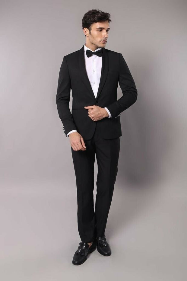 Shawl Lapel Men's Black Wedding Suit 3-piece-suit, 34, mens-suit_obsolete, Modern Fit, Slim Fit, Slim Fit Suit, Suit OutletSuit - wessi