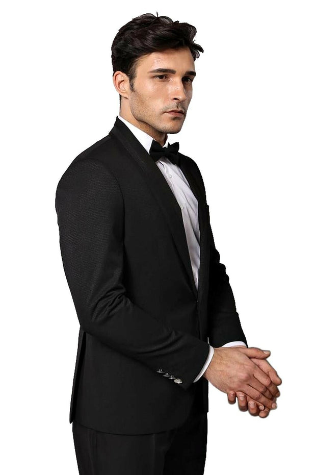 Shawl Lapel Men's Black Wedding Suit 3-piece-suit, 34, mens-suit_obsolete, Modern Fit, Slim Fit, Slim Fit Suit, Suit OutletSuit - wessi