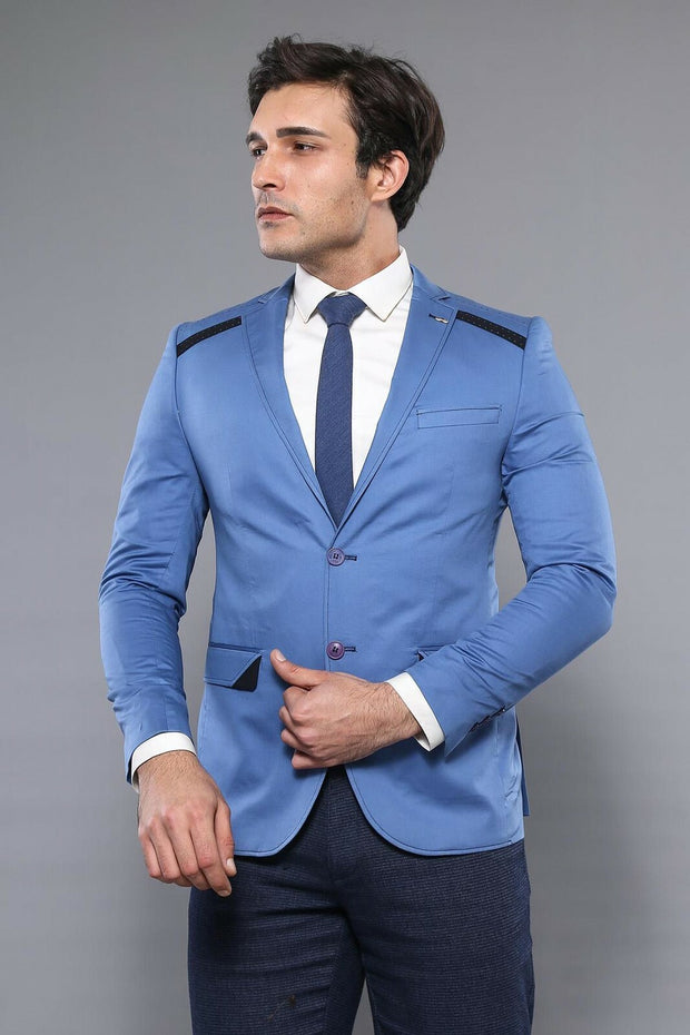 Shoulder Detailed Slim Fit Blue Jacket 3-piece-suit, 40, 42, 46, Men's Blazers, Modern Fit, Slim Fit, Slim Fit Blazers OutletBlazer - wessi