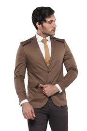 Shoulder Detailed Slim Fit Brown Jacket 3-piece-suit, 36, 38, 40, 42, 44, 46, Brown, Men's Blazers, Modern Fit, Slim Fit, Slim Fit Blazers, tan OutletBlazer - wessi