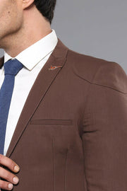 Shoulder Modeled Brown Blazer $30 - $50, 40, 42, 44, 46, 6 Drop, Brown, Casual, Daily, Italian, Men's Blazers, Modern Fit, Peak, Plain, Slim Fit, Slim Fit Blazers OutletBlazer - wessi