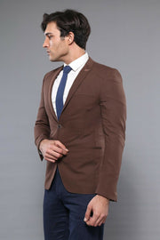 Shoulder Modeled Brown Blazer $30 - $50, 40, 42, 44, 46, 6 Drop, Brown, Casual, Daily, Italian, Men's Blazers, Modern Fit, Peak, Plain, Slim Fit, Slim Fit Blazers OutletBlazer - wessi