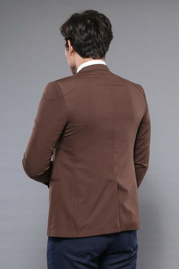 Shoulder Modeled Brown Blazer $30 - $50, 40, 42, 44, 46, 6 Drop, Brown, Casual, Daily, Italian, Men's Blazers, Modern Fit, Peak, Plain, Slim Fit, Slim Fit Blazers OutletBlazer - wessi