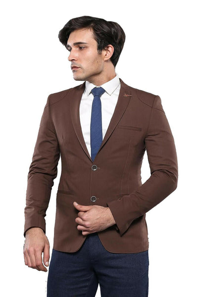 Shoulder Modeled Brown Blazer $30 - $50, 40, 42, 44, 46, 6 Drop, Brown, Casual, Daily, Italian, Men's Blazers, Modern Fit, Peak, Plain, Slim Fit, Slim Fit Blazers OutletBlazer - wessi