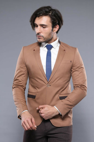 Single Button Beige Cotton Blazer 3-piece-suit, 34, 36, 42, 46, Brown, Men's Blazers, Modern Fit, Slim Fit, Slim Fit Blazers, tan OutletBlazer - wessi