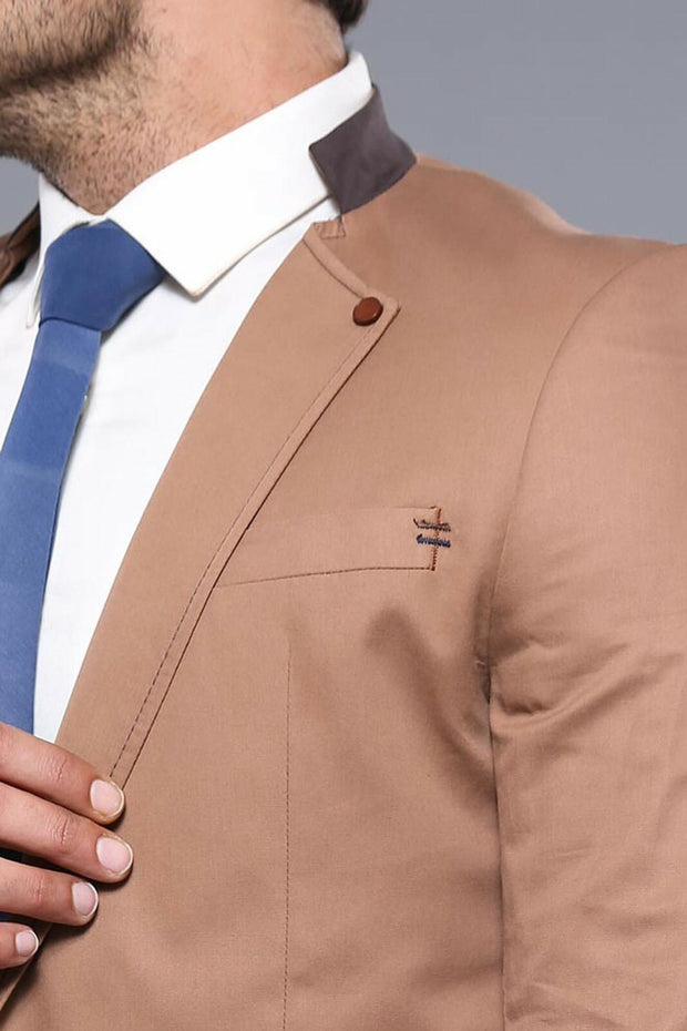 Single Button Beige Cotton Blazer 3-piece-suit, 34, 36, 42, 46, Brown, Men's Blazers, Modern Fit, Slim Fit, Slim Fit Blazers, tan OutletBlazer - wessi