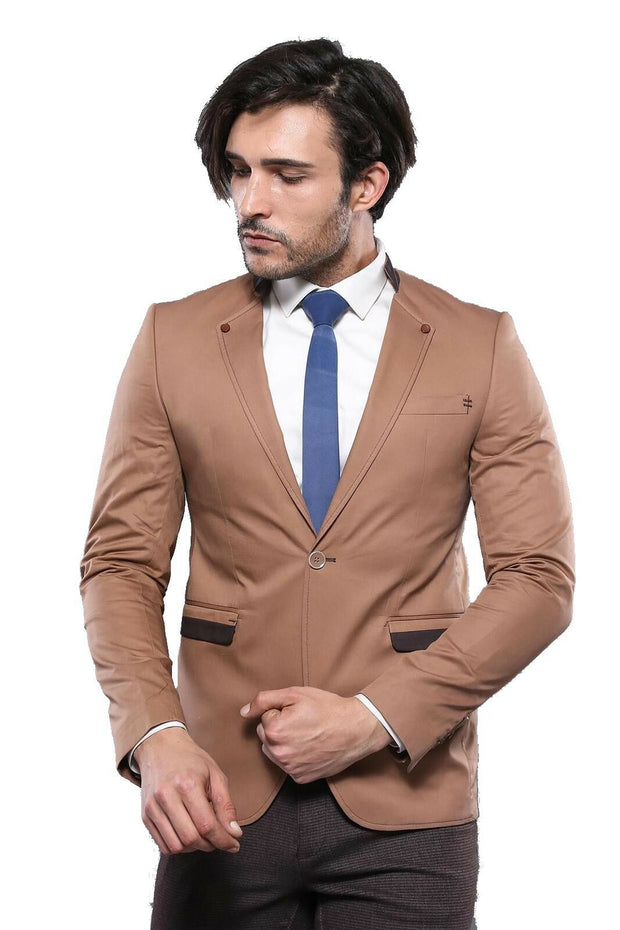 Single Button Beige Cotton Blazer 3-piece-suit, 34, 36, 42, 46, Brown, Men's Blazers, Modern Fit, Slim Fit, Slim Fit Blazers, tan OutletBlazer - wessi