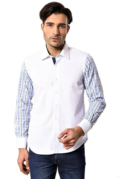 Sleeves Checked White Shirt | Wessi 3-piece-suit, Blue, Casual, Checked, Daily, Italian, Modern Fit, Plaid, Shirt, Slim Fit, Sport, White Shirt, White Shirt Blue ShirtWhite Shirt - wessi