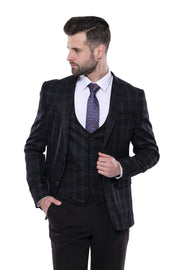 Black Plaid Men's Winter 3 Piece Suit